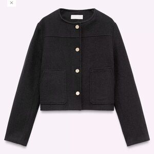 ZARA Textured Long Sleeve Lined Jacket With Gold Buttons Black NWT